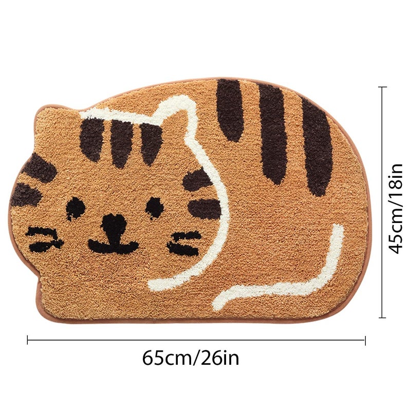 Ankah Shower, Tub, Bath Mat, Bathroom Rug, Non-Slip, Absorbent, Soft Mat for Bathroom, Adorable Design Cat-Picture Bath Mat Door Mat Dry Carpet, 18" x 26", Khaki - Image 5
